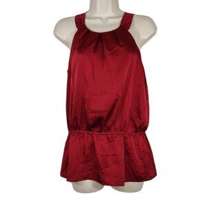 Ann Taylor Sleeveless Peplum Tank Top Blouse Women Size 4P Red Burgundy